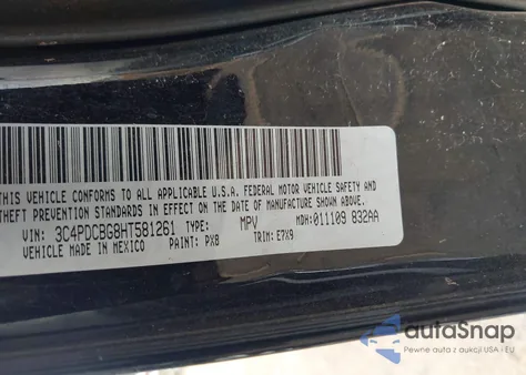 2017 Dodge Journey Sxt z USA, uszkodzony, nr VIN 3C4PDCBG8HT581261